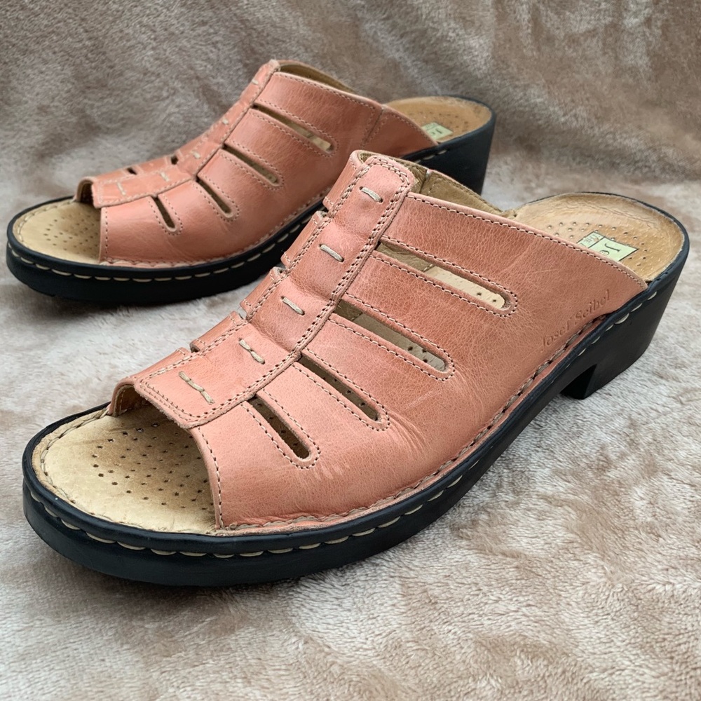 Josef Seibel Peach Leather Slide Sandals